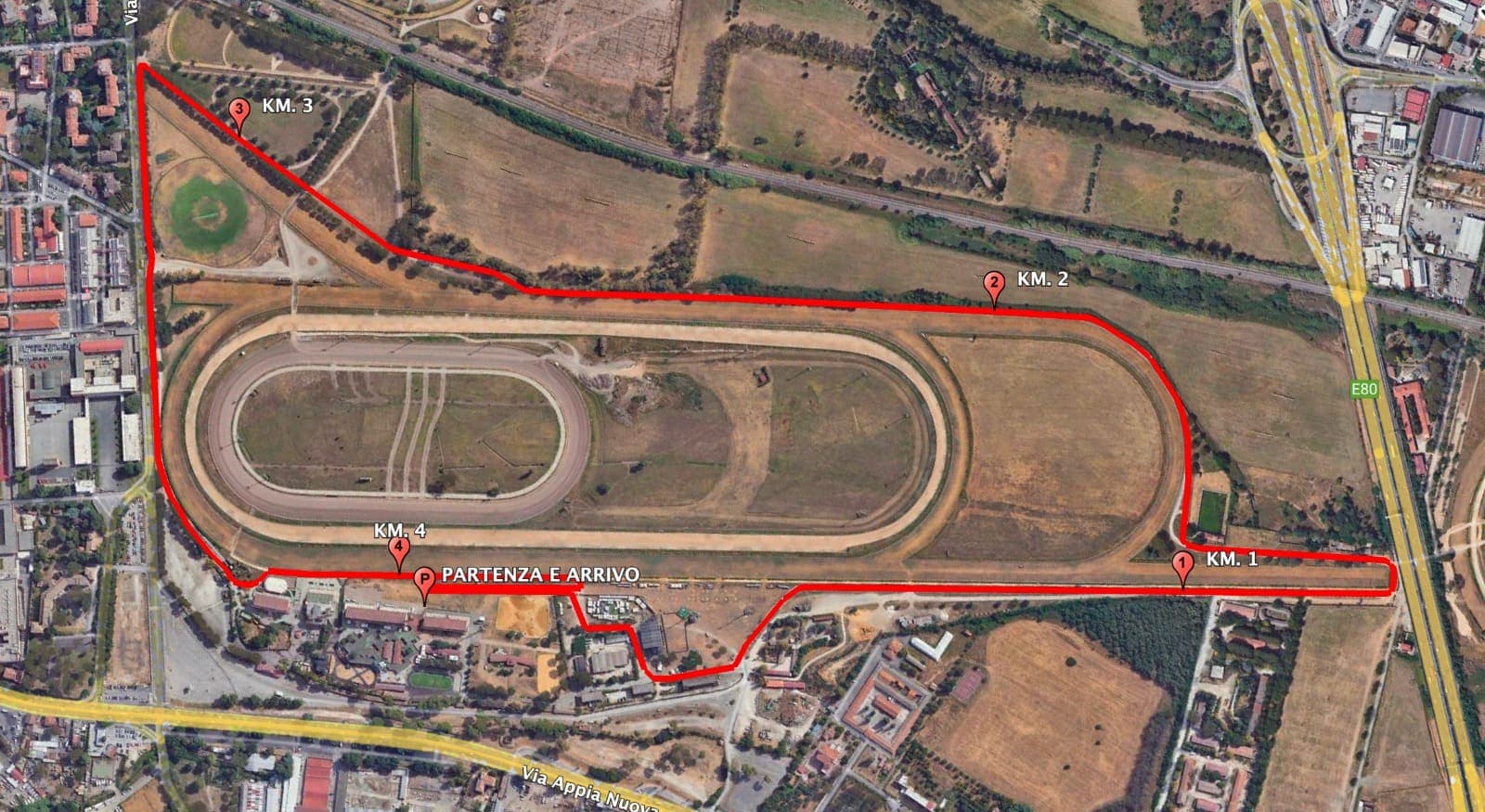 Mappa del percorso non competitivo Cardio Race 5,23 km — anello interno dell'Ippodromo delle Capannelle